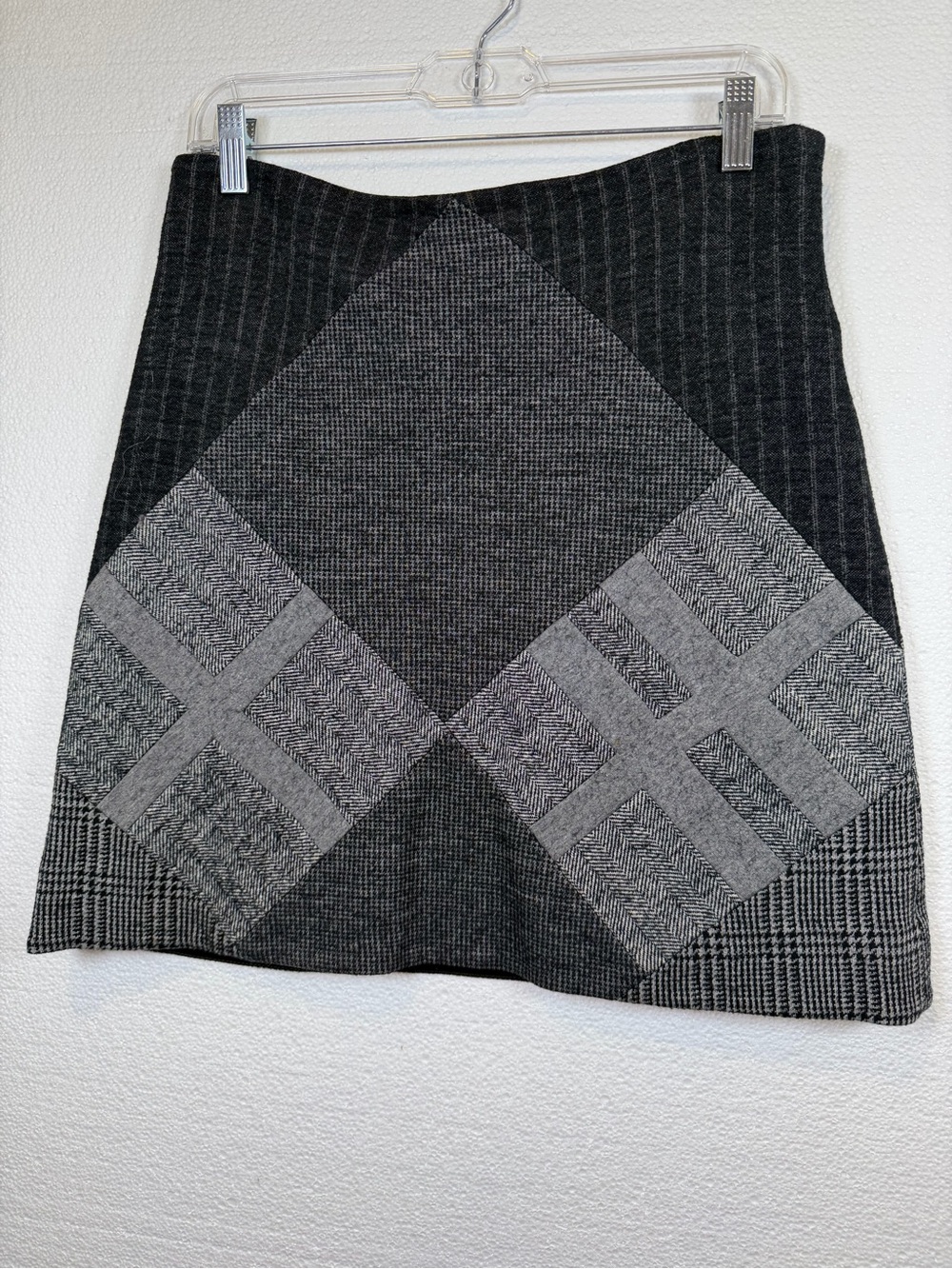 Diane Von Furstenberg Gray Patchwork A-Line Knit Skirt
